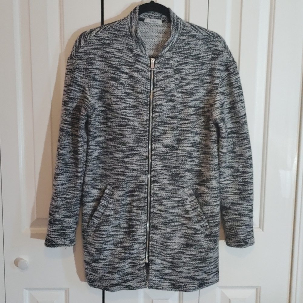 Dex gray/white knit jacket coat women's small zipper front with pockets
